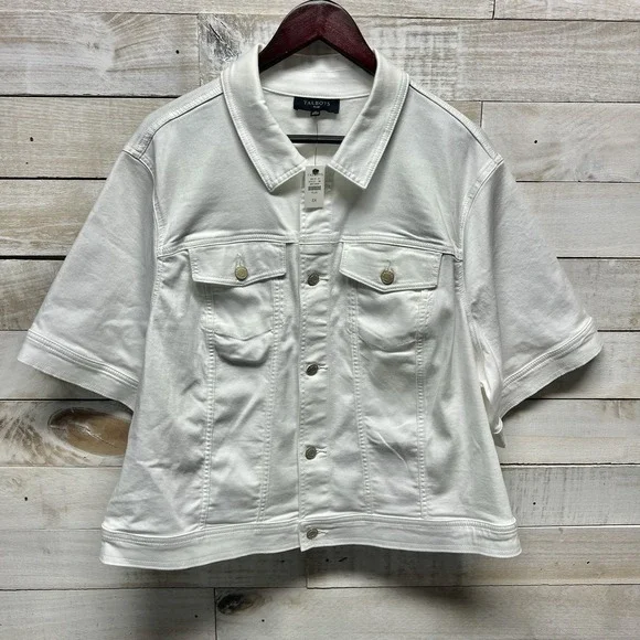 Talbots Denim Jean Jacket Womens 3X White Short Sleeve Button Down New NWT - Picture 4 of 13